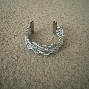 Vintage Weave with White Beads Cuff Bracelet